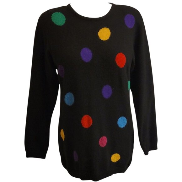 Vintage Petite Sophisticate Lambswool and Angora Polka Dot Long Black Sweater - Picture 3 of 9